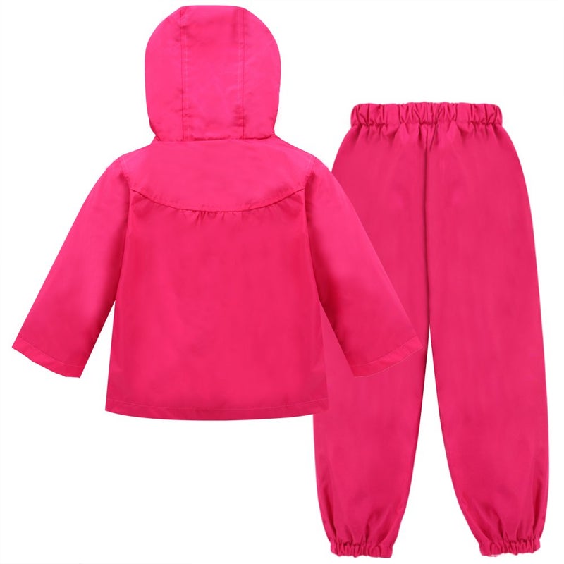 LZH Girl Baby Kid Waterproof Hooded Coat Jacket Outwear Suit Raincoat Hoodies with Pants Magenta 6(For Age 5-6Y) - Image 2